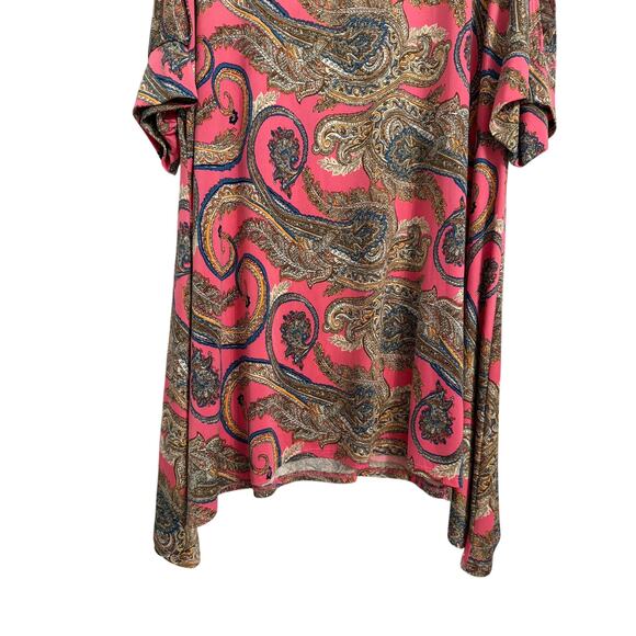 Womens XL Boho Pink Paisley Short Cold Shoulder Oversized Slinky Tunic Top XL - Picture 4 of 9